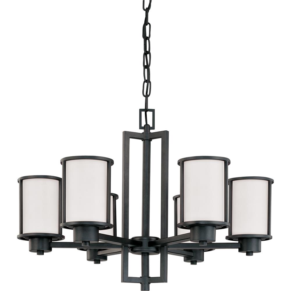 Nuvo Lighting 60/2975  Odeon - 6 Light (convertible up/down) Chandelier with Satin White Glass in Aged Bronze Finish